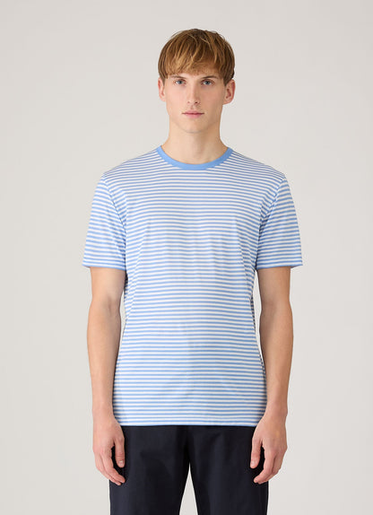 Mens Classic Tshirt In White Azure Blue English Stripe Mtsh0001Es Stoe