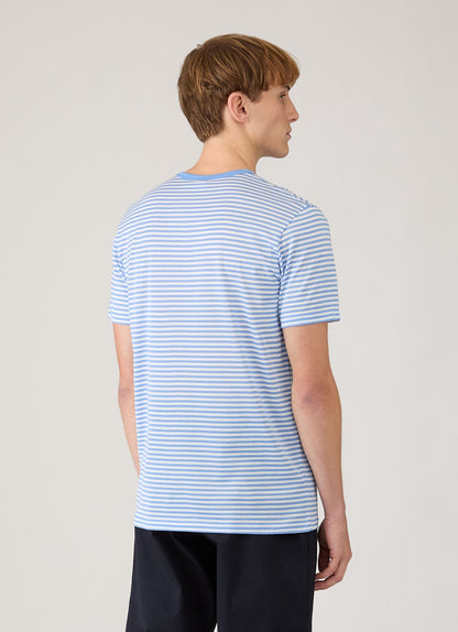 Mens Classic Tshirt In White Azure Blue English Stripe Mtsh0001Es Stoe