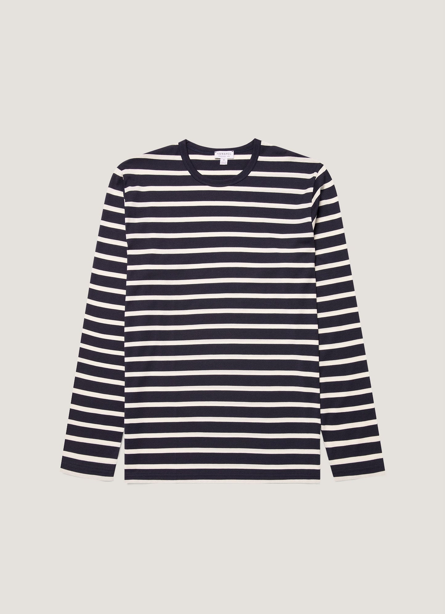 Mens Long Sleeve Classic Tshirt In Navy Ecru Breton Stripe Mtsh0003Brs Stdz