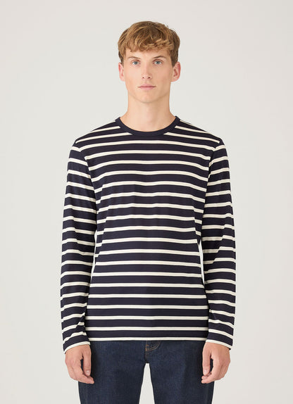 Mens Long Sleeve Classic Tshirt In Navy Ecru Breton Stripe Mtsh0003Brs Stdz
