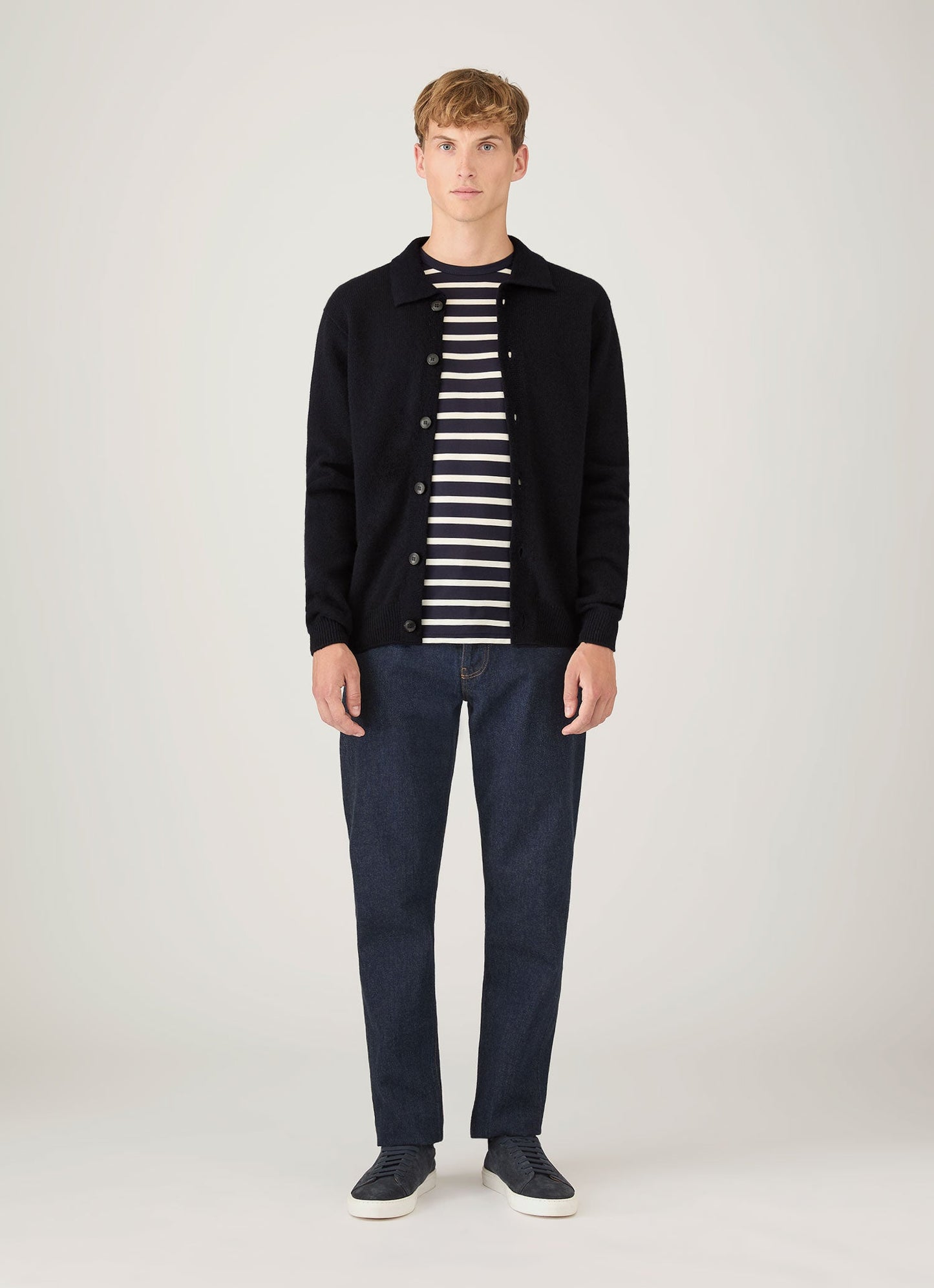 Mens Long Sleeve Classic Tshirt In Navy Ecru Breton Stripe Mtsh0003Brs Stdz