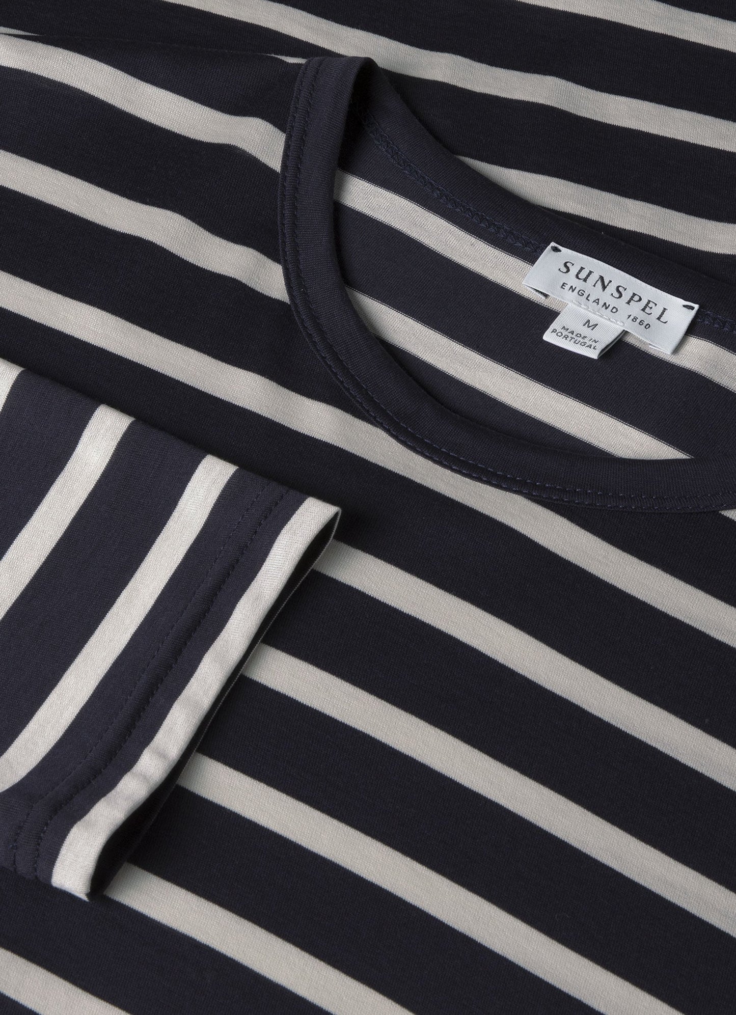 Mens Long Sleeve Classic Tshirt In Navy Ecru Breton Stripe Mtsh0003Brs Stdz