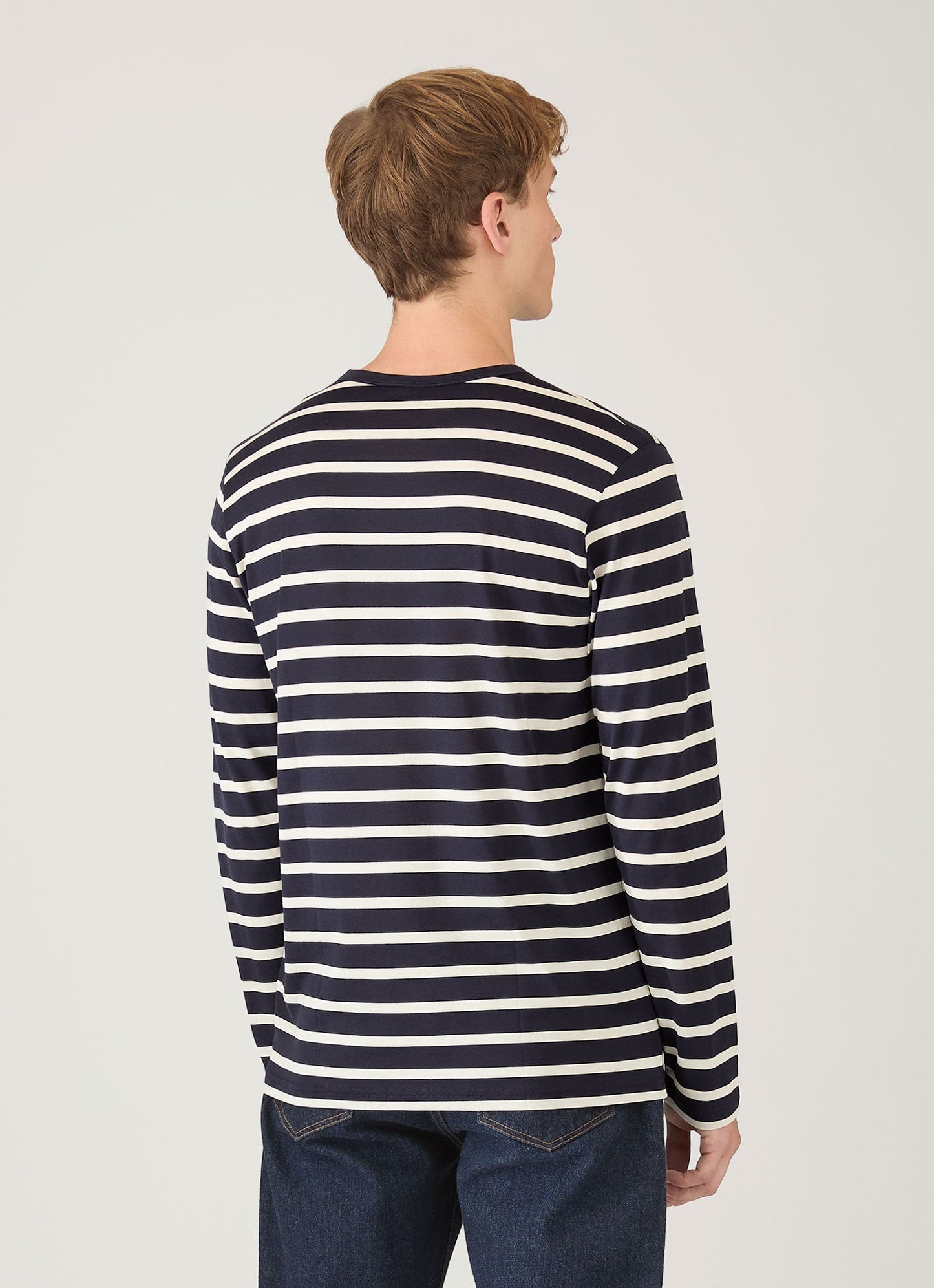 Mens Long Sleeve Classic Tshirt In Navy Ecru Breton Stripe Mtsh0003Brs Stdz