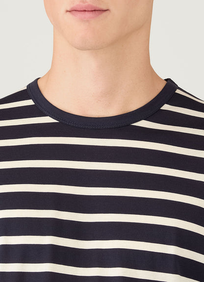 Mens Long Sleeve Classic Tshirt In Navy Ecru Breton Stripe Mtsh0003Brs Stdz