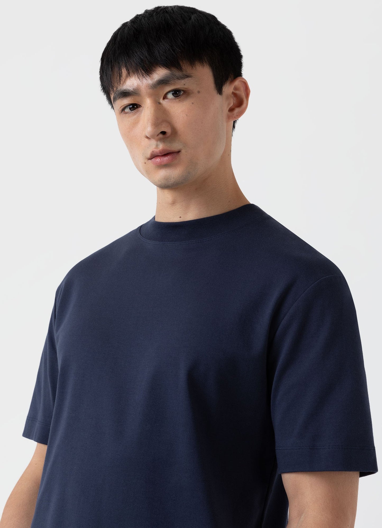 Mens Mock Turtle Tshirt Brushed Cotton Navy Mtsh0049