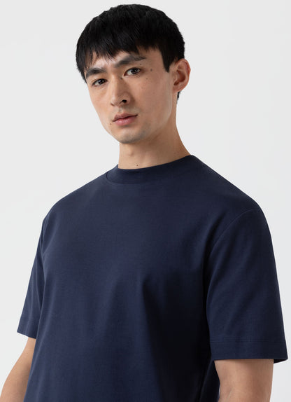 Mens Mock Turtle Tshirt Brushed Cotton Navy Mtsh0049