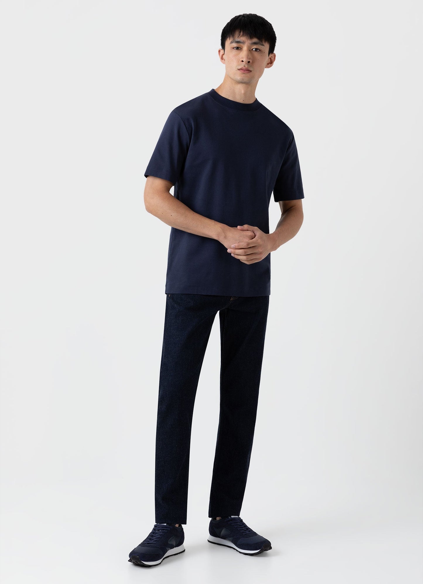 Mens Mock Turtle Tshirt Brushed Cotton Navy Mtsh0049