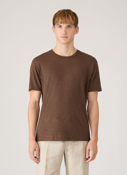 Mens Cotton Linen Tshirt In Dark Walnut Mtsh0192 Brgw