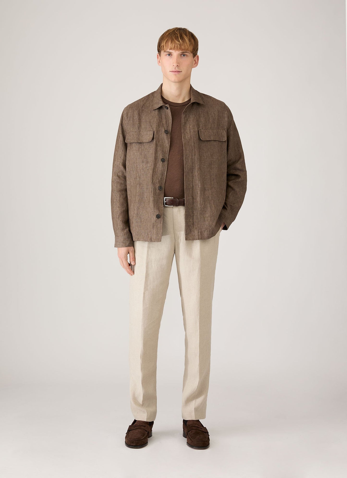 Mens Cotton Linen Tshirt In Dark Walnut Mtsh0192 Brgw