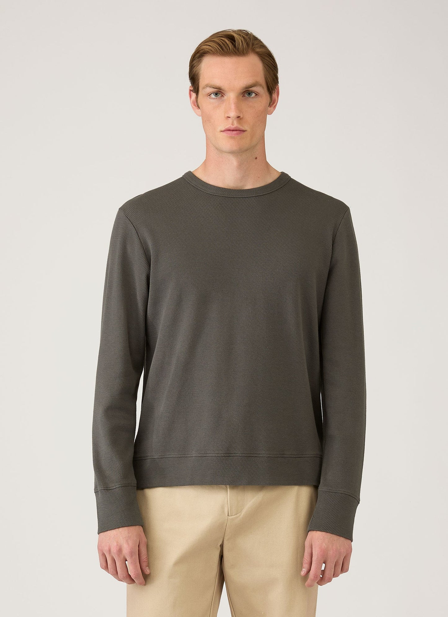 Mens Long Sleeve Cellulock Crew Neck In Charcoal Mtsh0201 Gyab