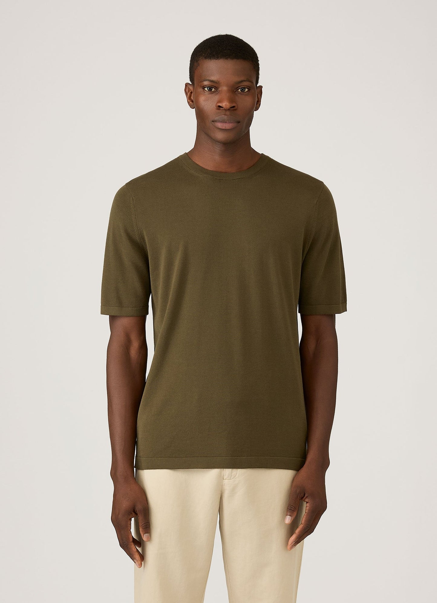Mens Sea Island Cotton Knit Tshirt In Deep Olive Mtsh8278 Gniz