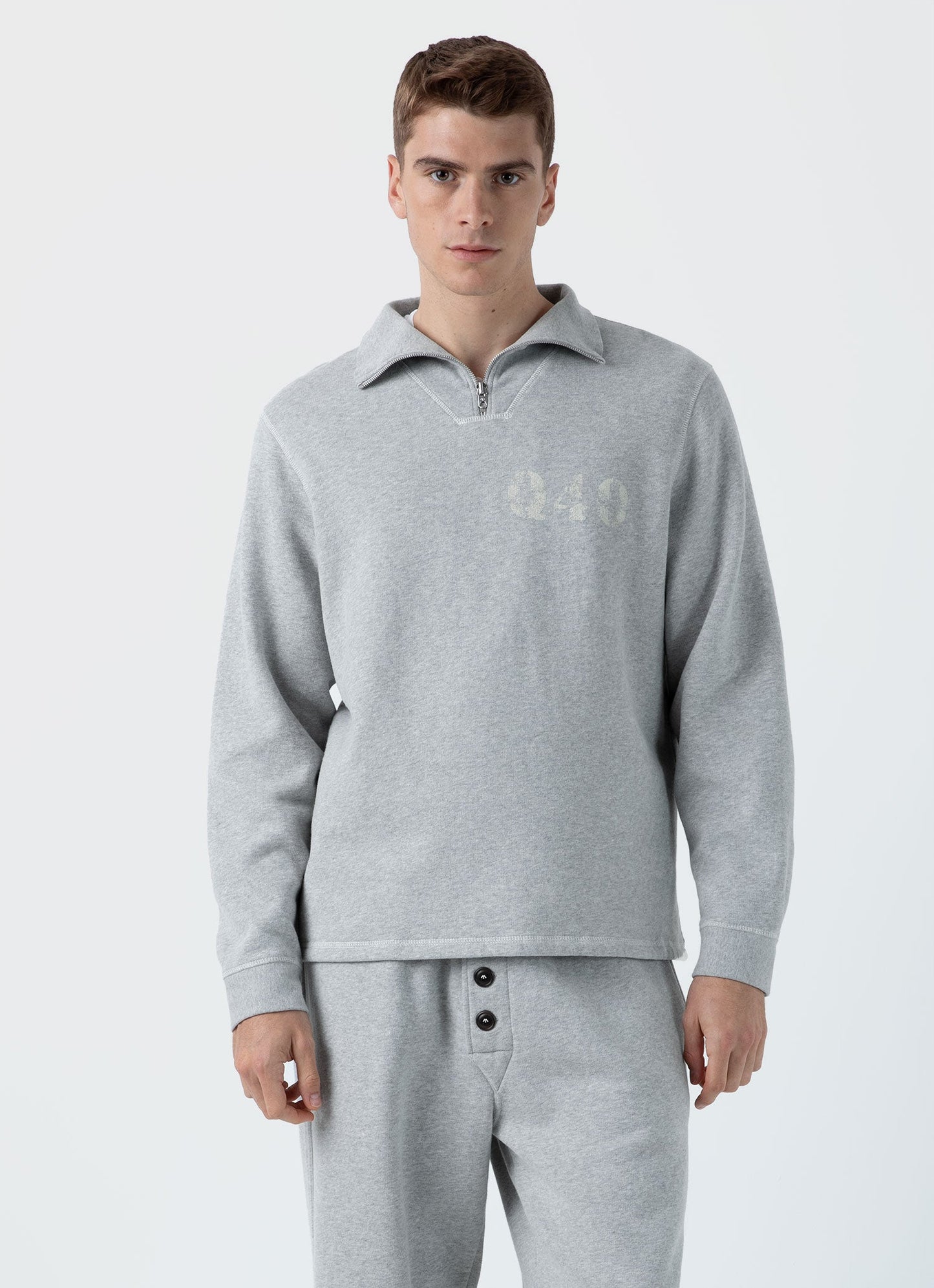 Mens Nigel Cabourn Half Zip Sweatshirt In Light Grey Melange Ncmswe1579 Gybr