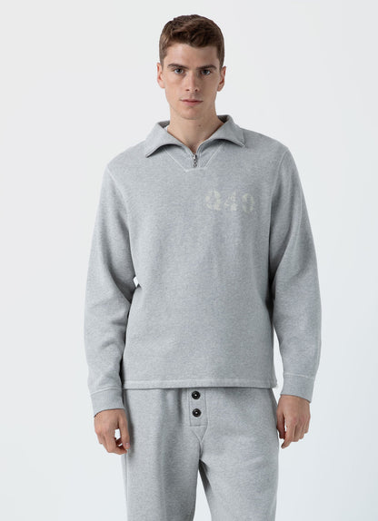 Mens Nigel Cabourn Half Zip Sweatshirt In Light Grey Melange Ncmswe1579 Gybr