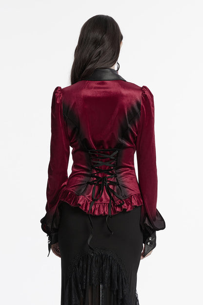 Blooddrop Velvet Batwing Collar Top [Red]