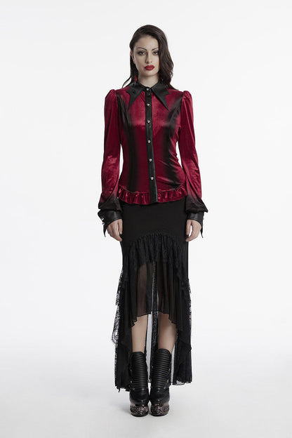 Blooddrop Velvet Batwing Collar Top [Red]