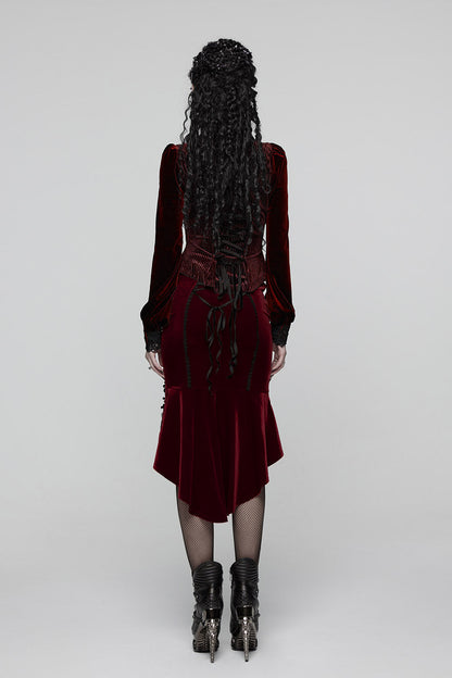 Crimson Bloom Embroidered Button-Up Top [Red]