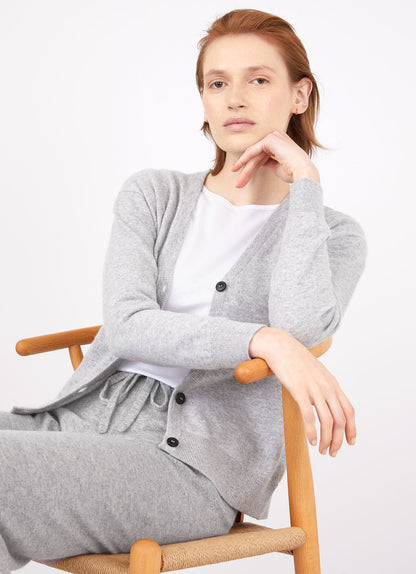 Womens Cashmere Boxy Cardigan In Grey Melange