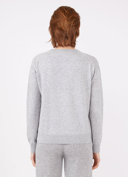 Womens Cashmere Boxy Cardigan In Grey Melange