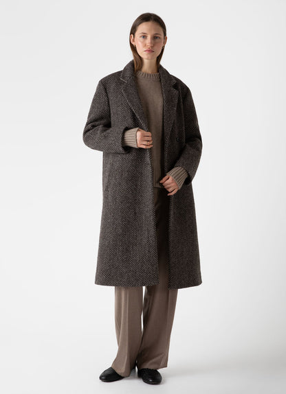 Womens British Wool Coat In Brown Herringbone Wcoa7314U Brel