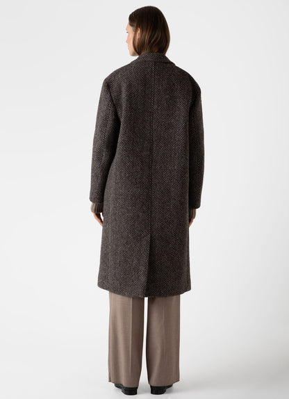 Womens British Wool Coat In Brown Herringbone Wcoa7314U Brel