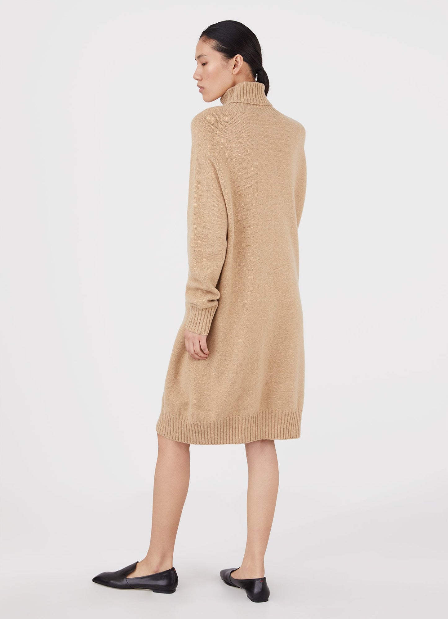 Womens Lambswool Roll Neck Dresses Light Camel