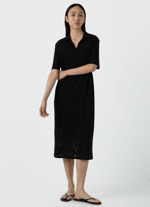 Womens Lace Mesh Polo Dress In Black Wdre6084 Bkaa