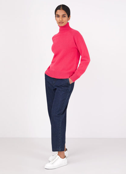 Womens Lambswool Funnel Neck Jumper In Bright Pink