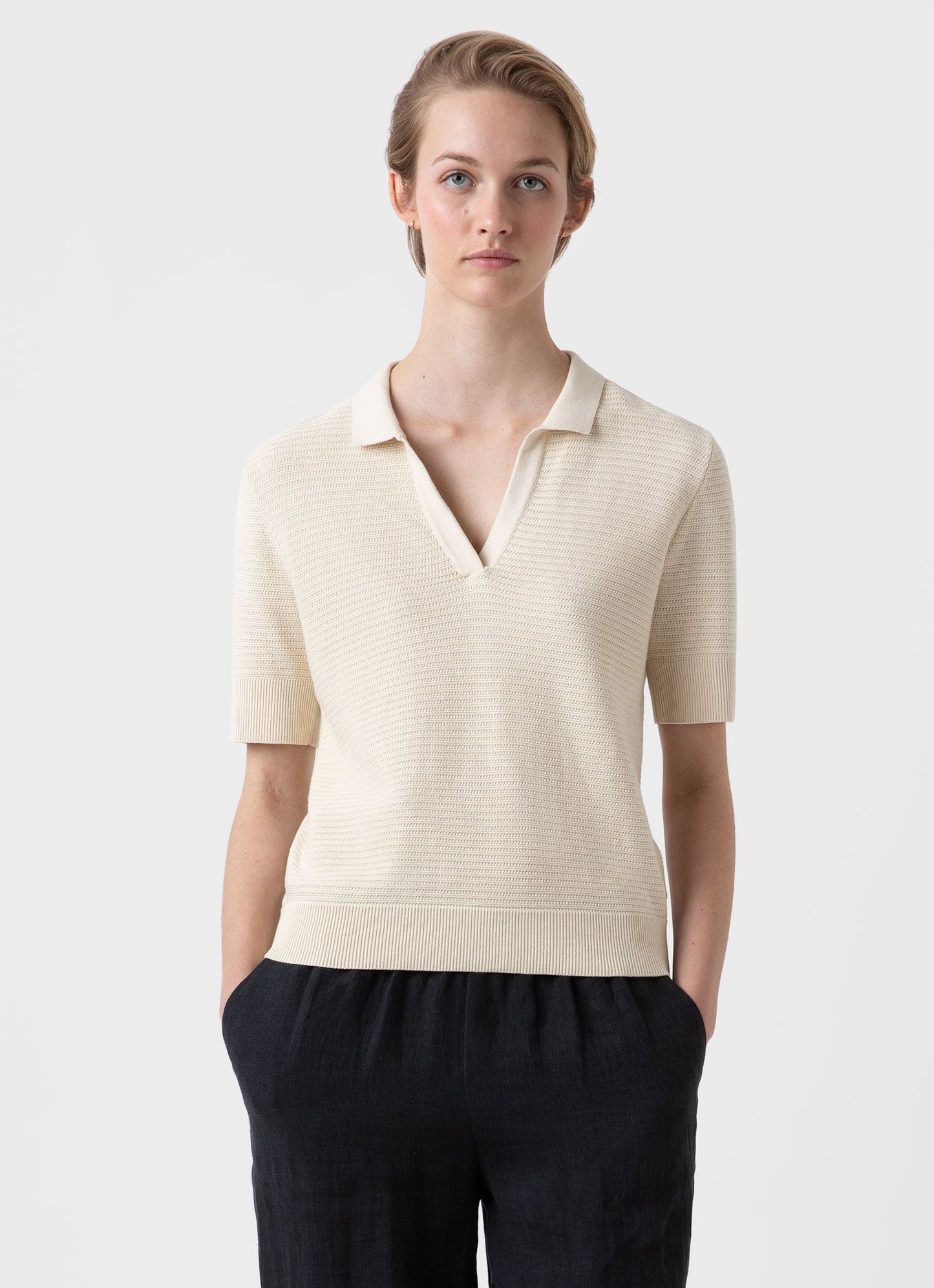 Womens Archive Knit Polo In Ecru Wpol8166 Whcr