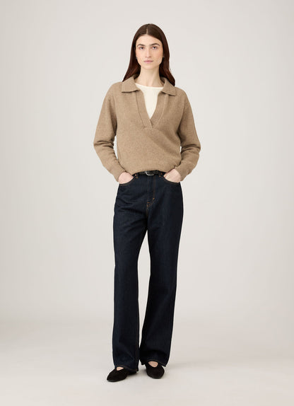 Womens Lambswool Polo Neck Jumper In Mink Wpol8214 Brgb