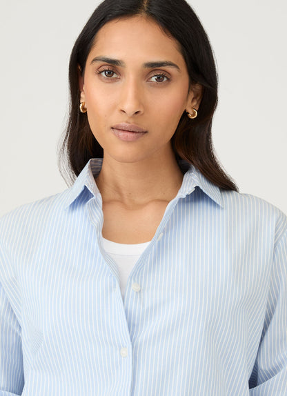 Womens Stripe Cotton Shirt Light Blue White Wsht2015