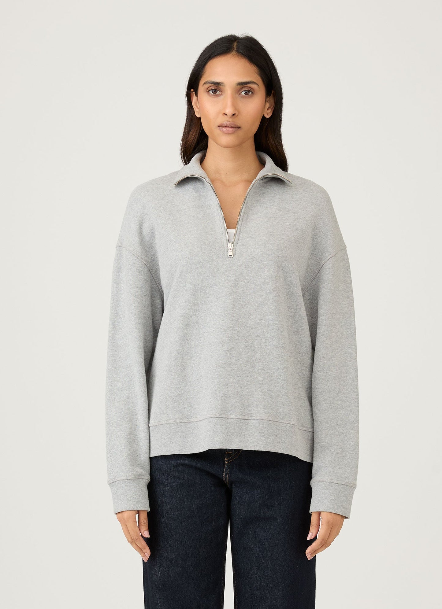 Zip Sweat In Grey Melange