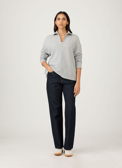 Zip Sweat In Grey Melange